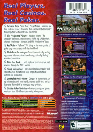 
World Poker Tour | Xbox | back cover | Region: North America | source-country=United States | Data by MobyGames.com