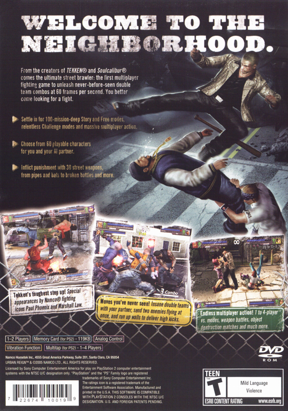 
Urban Reign | PlayStation 2 | back cover | Region: North America | source-country=United States | Data by MobyGames.com