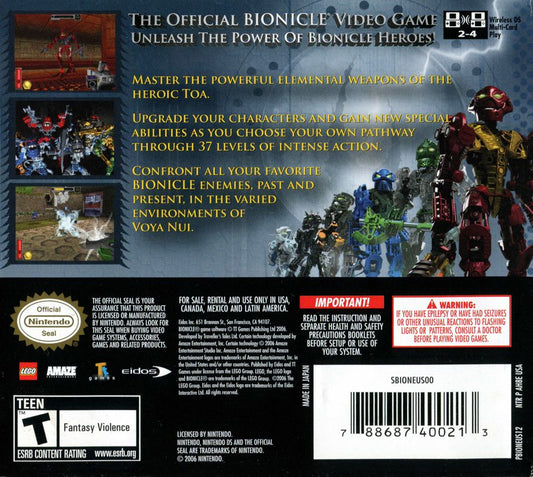 
Bionicle Heroes | Nintendo DS | back cover | Region: North America | source-country=United States | Data by MobyGames.com