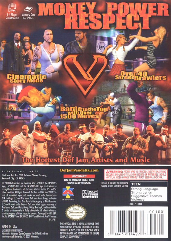 Def Jam: Vendetta | GameCube | back cover | region=North America | source-country=Canada,Mexico,United States | zypher-v2 | moby-6c039f440dcc | Data by MobyGames.com