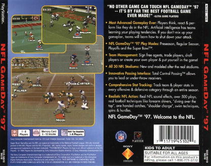 NFL GameDay '97 | PlayStation | back cover | region=North America | source-country=United States | zypher-v2 | moby-fcaadf58dfcd | Data by MobyGames.com