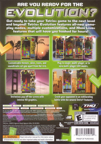 
Tetris Evolution | Xbox 360 | back cover | Data by MobyGames.com