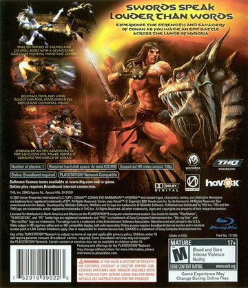 
Conan | PlayStation 3 | back cover | Region: North America | source-country=Canada,Mexico,United States | Data by MobyGames.com