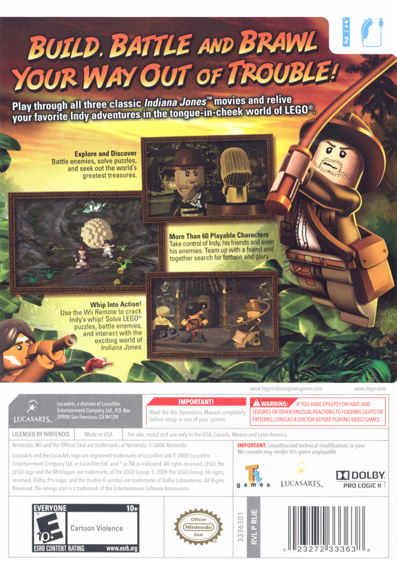 LEGO Indiana Jones: The Original Adventures | Wii | back cover | region=North America | source-country=Canada,Mexico,United States | zypher-v2 | moby-a3f4a712d23e | Data by MobyGames.com