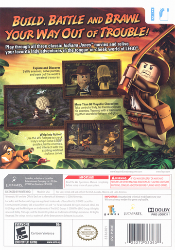 LEGO Indiana Jones: The Original Adventures | Wii | back cover | region=North America | source-country=Canada,Mexico,United States | zypher-v2 | moby-a3f4a712d23e | Data by MobyGames.com