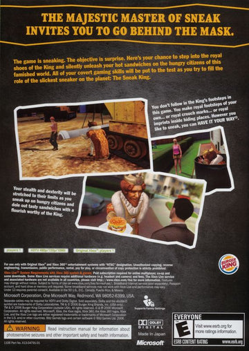 Sneak King | Xbox 360 | back cover | region=North America | source-country=Canada,United States | zypher-v2 | moby-ffc964648c02 | Data by MobyGames.com