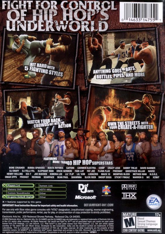 Def Jam: Fight for NY | Xbox | back cover | Data by MobyGames.com