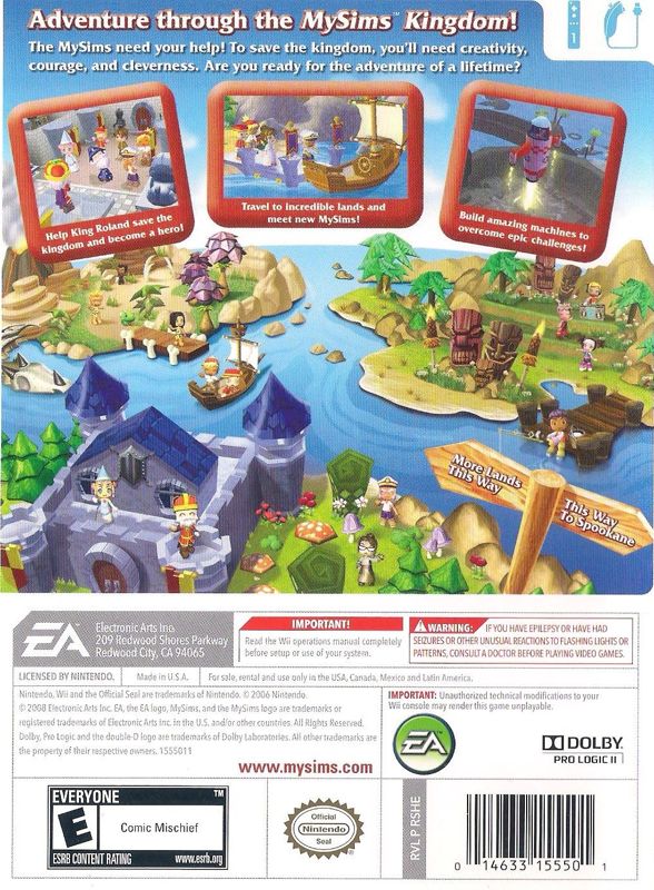 MySims: Kingdom | Wii | back cover | region=North America | source-country=United States | zypher-v2 | moby-31f6e48c6db5 | Data by MobyGames.com