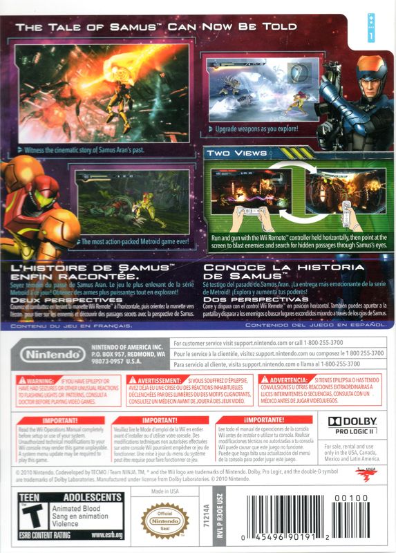 Metroid: Other M | Wii | back cover | region=North America | source-country=Canada,Mexico,United States | zypher-v2 | moby-d3e69e7bbc7f | Data by MobyGames.com