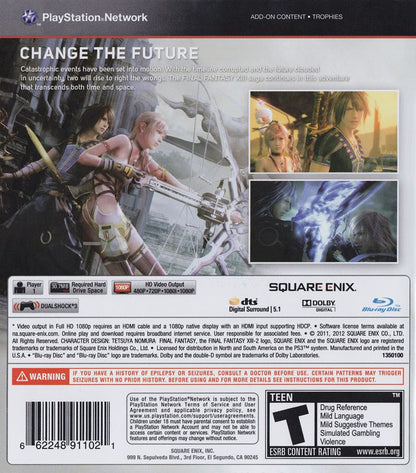 Final Fantasy XIII-2 | PlayStation 3 | back cover | region=North America | source-country=United States | zypher-v2 | moby-412f489b036d | Data by MobyGames.com