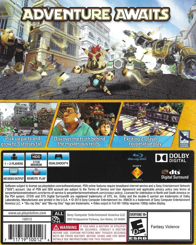 
Knack | PlayStation 4 | back cover | Region: North America | source-country=United States | Data by MobyGames.com