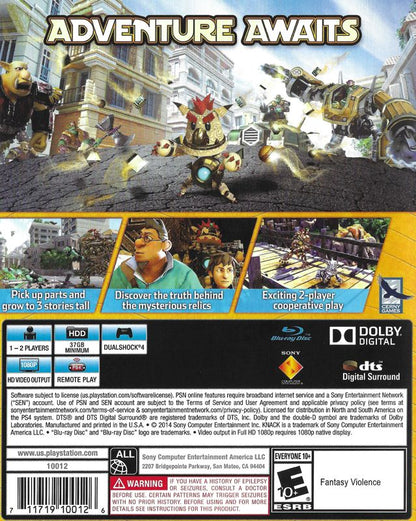 
Knack | PlayStation 4 | back cover | Region: North America | source-country=United States | Data by MobyGames.com