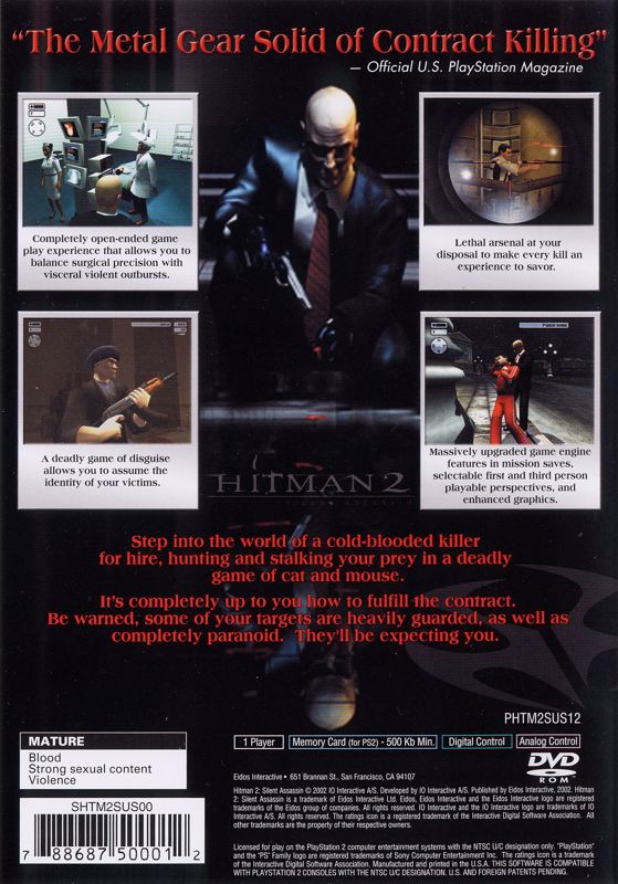 
Hitman 2: Silent Assassin | PlayStation 2 | back cover | Data by MobyGames.com