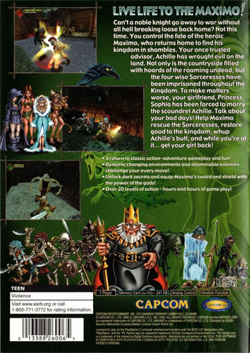 Maximo: Ghosts to Glory | PlayStation 2 | back cover | region=North America | source-country=United States | zypher-v2 | moby-5c251fc82b93 | Data by MobyGames.com