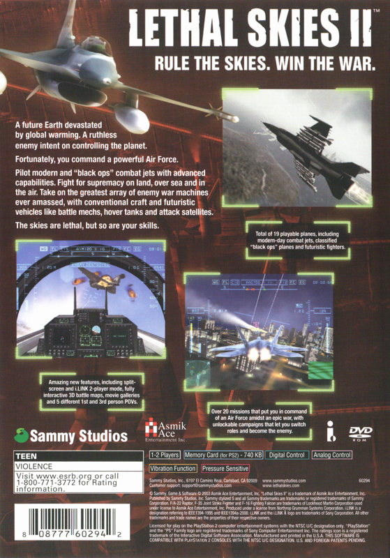 
Lethal Skies II | PlayStation 2 | back cover | Data by MobyGames.com