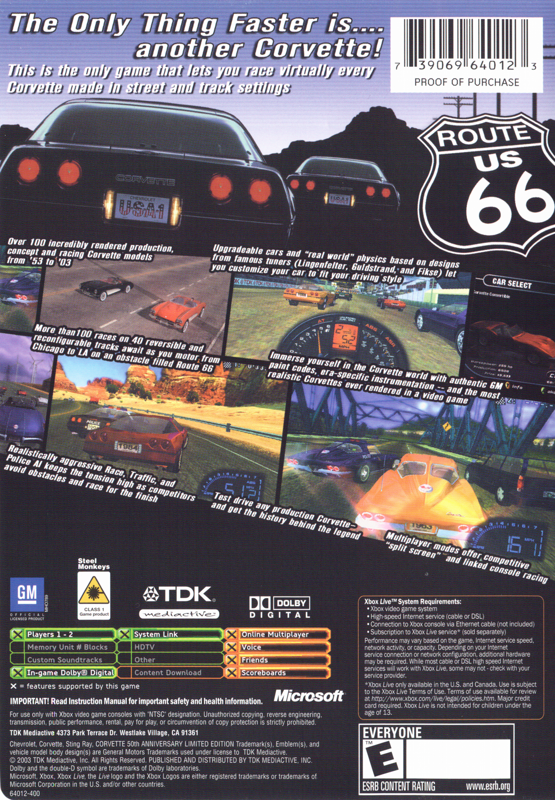 
Corvette | Xbox | back cover | Data by MobyGames.com