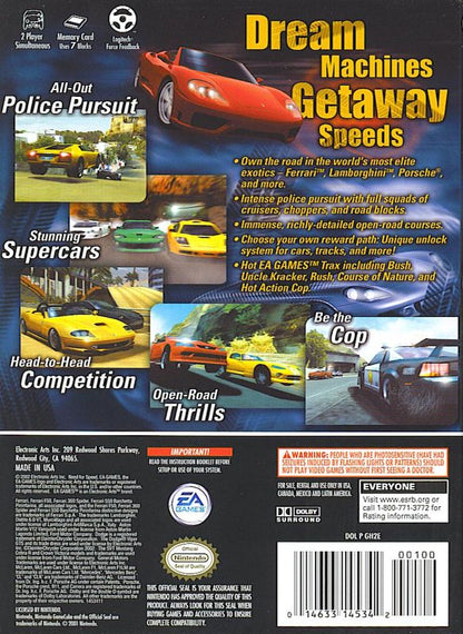 Need for Speed: Hot Pursuit 2 | GameCube | back cover | region=North America | source-country=United States | zypher-v2 | moby-208c5387c765 | Data by MobyGames.com