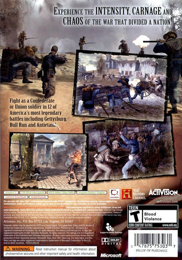 The History Channel: Civil War - A Nation Divided | Xbox 360 | back cover | region=North America | source-country=United States | zypher-v2 | moby-744f765ed617 | Data by MobyGames.com