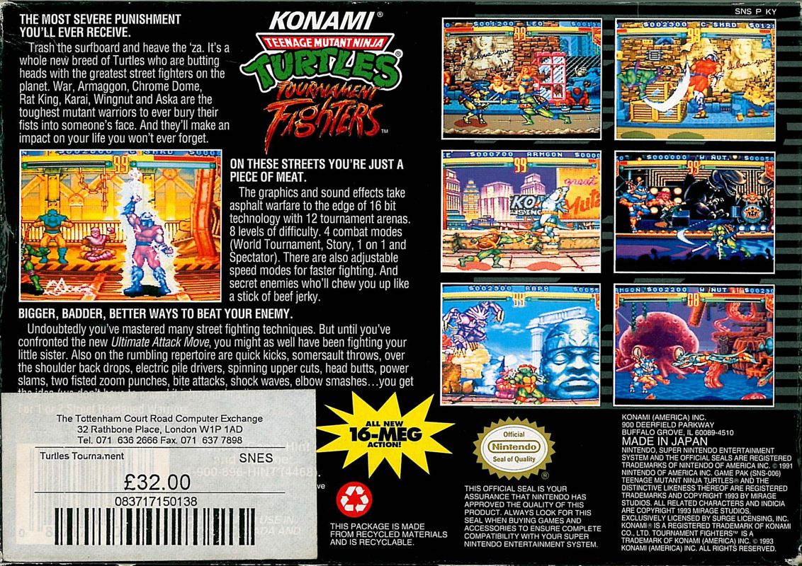 
Teenage Mutant Ninja Turtles: Tournament Fighters | SNES | back cover | Data by MobyGames.com