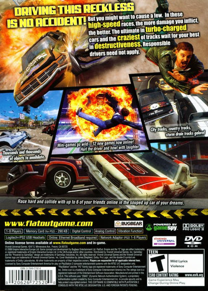 FlatOut 2 | PlayStation 2 | back cover | region=North America | source-country=Canada,United States | zypher-v2 | moby-3273df5a04a4 | Data by MobyGames.com