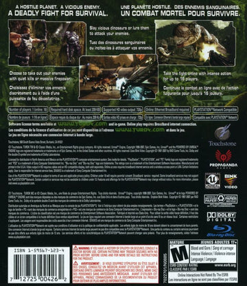 Turok | PlayStation 3 | back cover | region=North America | source-country=Canada,United States | zypher-v2 | moby-da35ed455952 | Data by MobyGames.com