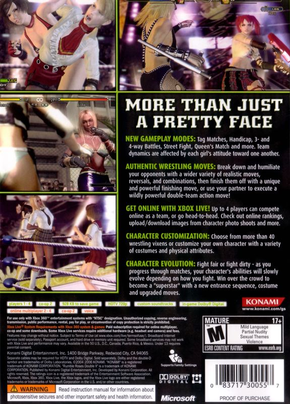 Rumble Roses XX | Xbox 360 | back cover | region=North America | source-country=United States | zypher-v2 | moby-bc3237d2c6fe | Data by MobyGames.com