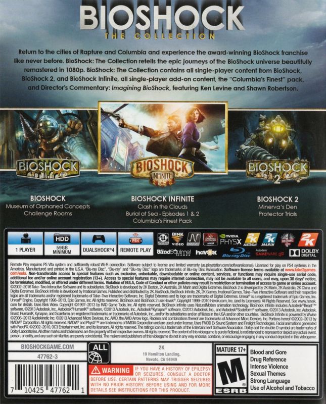 
BioShock: The Collection | PlayStation 4 | back cover | Data by MobyGames.com