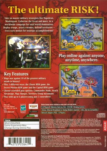 Risk: Global Domination | PlayStation 2 | back cover | region=North America | source-country=Canada,United States | zypher-v2 | moby-5e99986cc584 | Data by MobyGames.com