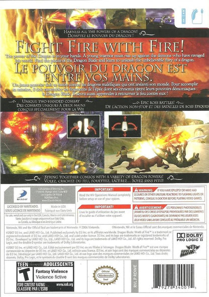 Dragon Blade: Wrath of Fire | Wii | back cover | region=North America | source-country=Canada,United States | zypher-v2 | moby-93b5f1c1a7d3 | Data by MobyGames.com