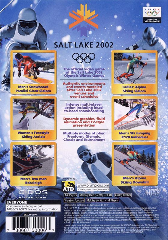Salt Lake 2002 | PlayStation 2 | back cover | region=North America | source-country=United States | zypher-v2 | moby-68ff73dfd4da | Data by MobyGames.com