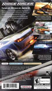 Ridge Racer | PSP | back cover | region=North America | source-country=United States | zypher-v2 | moby-f6be23cfabbc | Data by MobyGames.com
