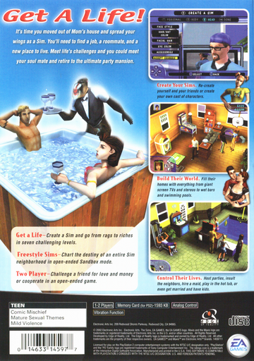 The Sims | PlayStation 2 | back cover | region=North America | source-country=Canada,United States | zypher-v2 | moby-533de302de1b | Data by MobyGames.com