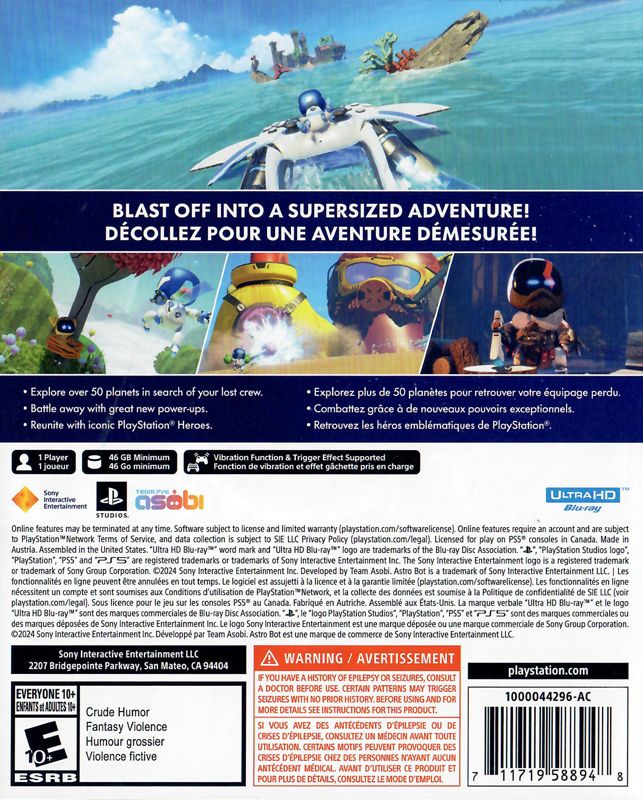 Astro Bot | PlayStation 5 | back cover | Region: North America | source-country=Canada | Data by MobyGames.com