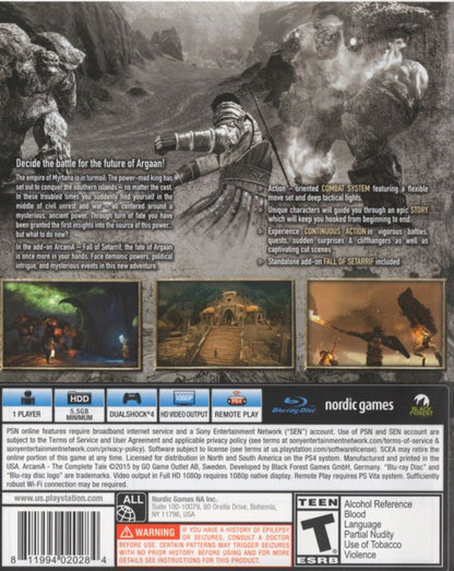 Arcania: The Complete Tale | PlayStation 4 | back cover | region=North America | source-country=United States | zypher-v2 | moby-1166087cccae | Data by MobyGames.com