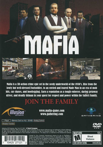 
Mafia | PlayStation 2 | back cover | Region: North America | source-country=United States | Data by MobyGames.com