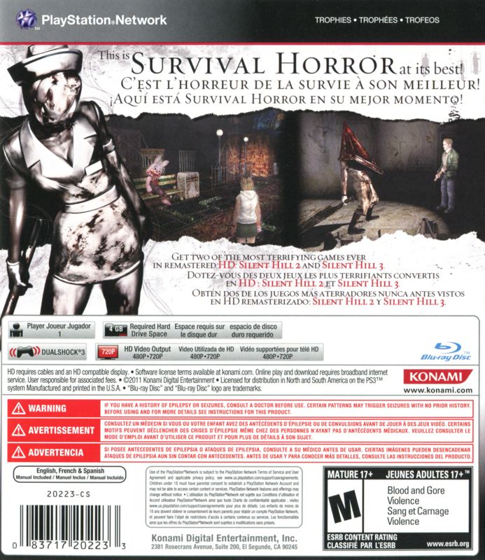 
Silent Hill: HD Collection | PlayStation 3 | back cover | Data by MobyGames.com