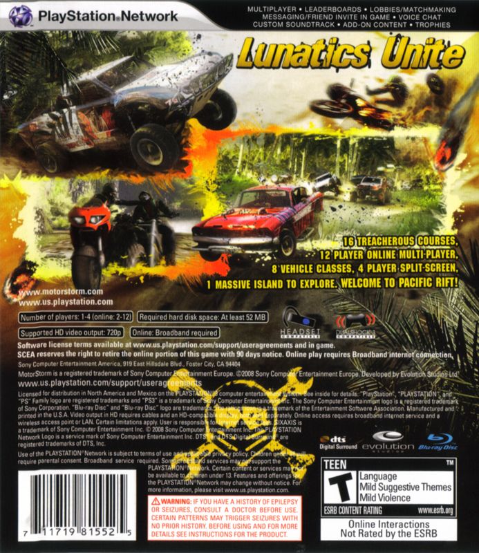 
MotorStorm: Pacific Rift | PlayStation 3 | back cover | Data by MobyGames.com