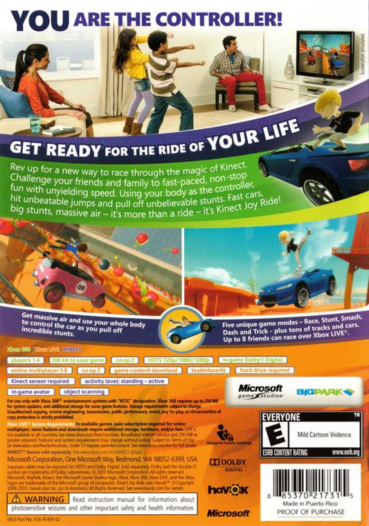 Kinect Joy Ride | Xbox 360 | back cover | region=North America | source-country=United States | zypher-v2 | moby-21d83d141a08 | Data by MobyGames.com