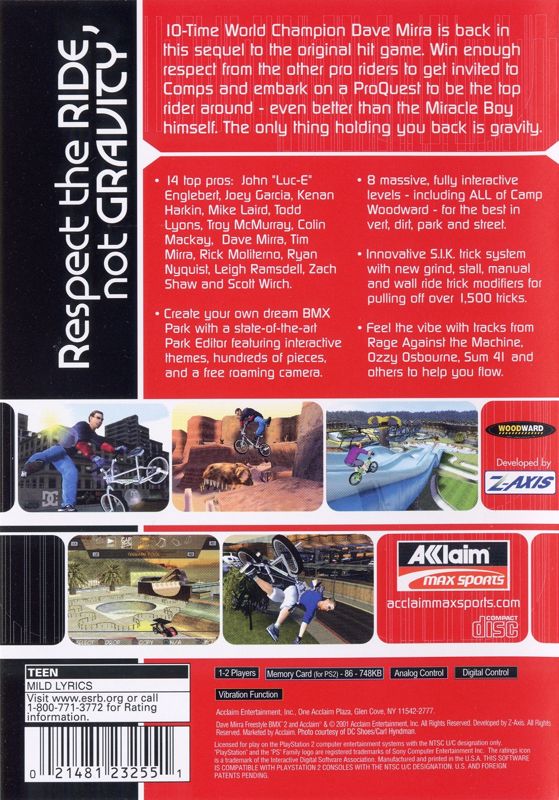 
Dave Mirra Freestyle BMX 2 | PlayStation 2 | back cover | Data by MobyGames.com