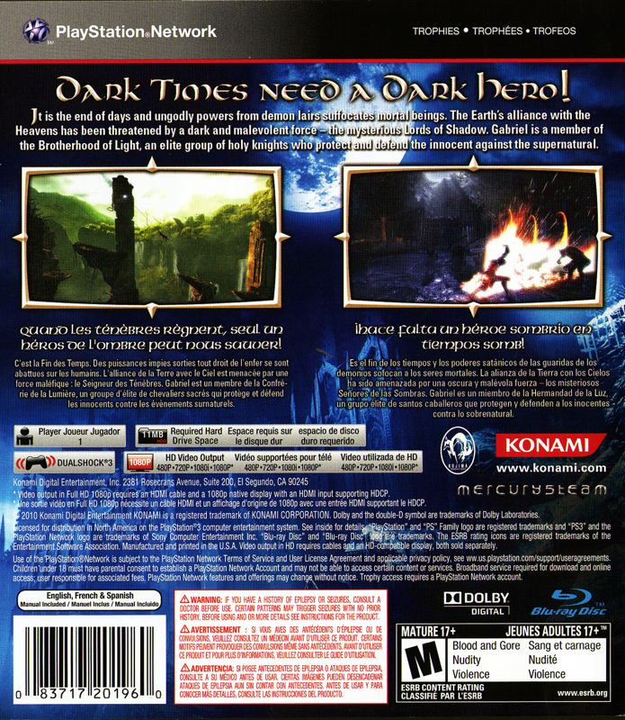 Castlevania: Lords of Shadow | PlayStation 3 | back cover | region=North America | source-country=Canada,Mexico,United States | zypher-v2 | moby-f8032a8ac3dc | Data by MobyGames.com