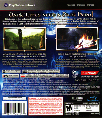 Castlevania: Lords of Shadow | PlayStation 3 | back cover | region=North America | source-country=Canada,Mexico,United States | zypher-v2 | moby-f8032a8ac3dc | Data by MobyGames.com
