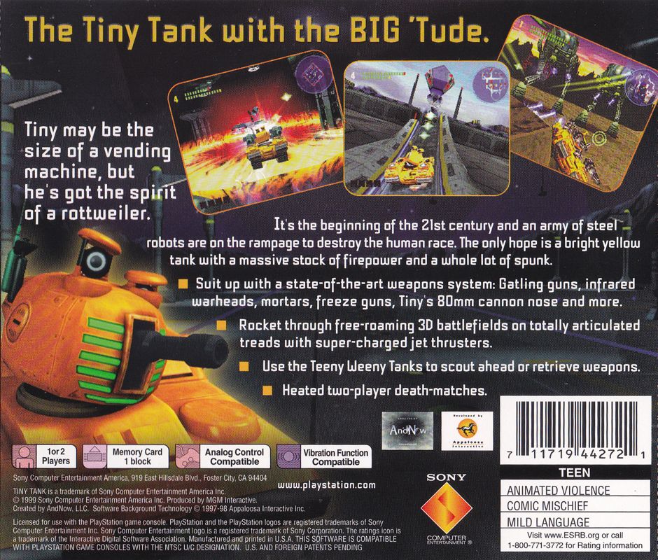Tiny Tank | PlayStation | back cover | Data by MobyGames.com