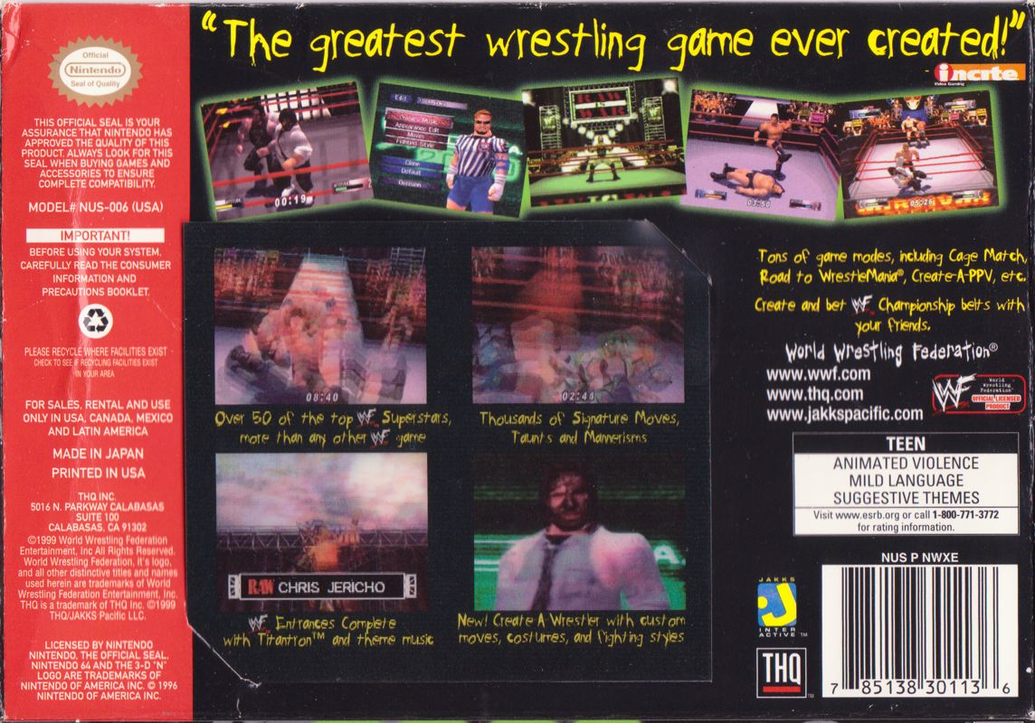 
WWF WrestleMania 2000 | Nintendo 64 | back cover | Data by MobyGames.com