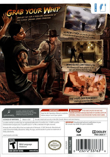 Indiana Jones and the Staff of Kings | Wii | back cover | region=North America | source-country=Canada,Mexico,United States | zypher-v2 | moby-70bcb91d0841 | Data by MobyGames.com