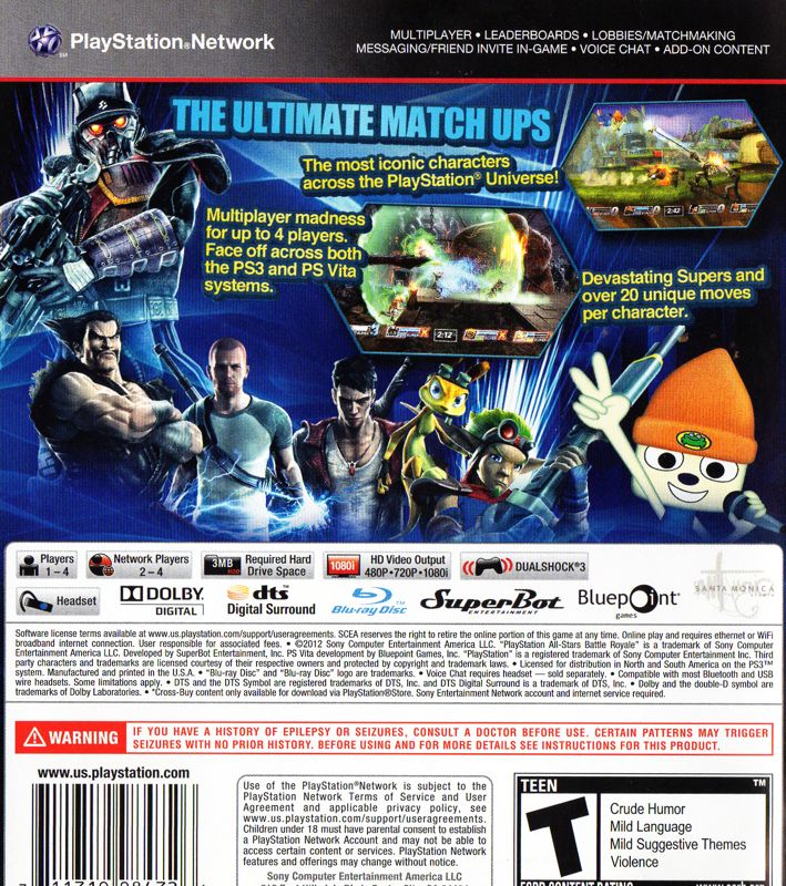 
PlayStation All-Stars Battle Royale | PlayStation 3 | back cover | Data by MobyGames.com