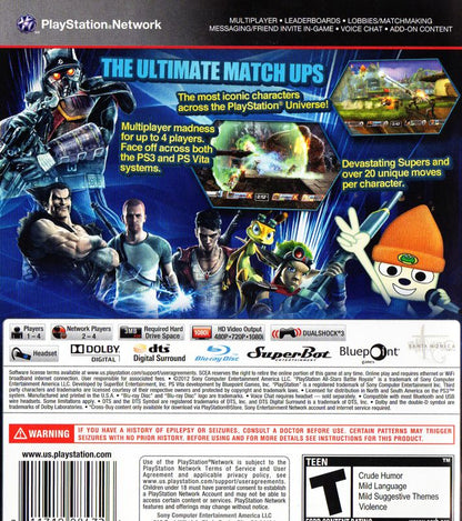 
PlayStation All-Stars Battle Royale | PlayStation 3 | back cover | Data by MobyGames.com