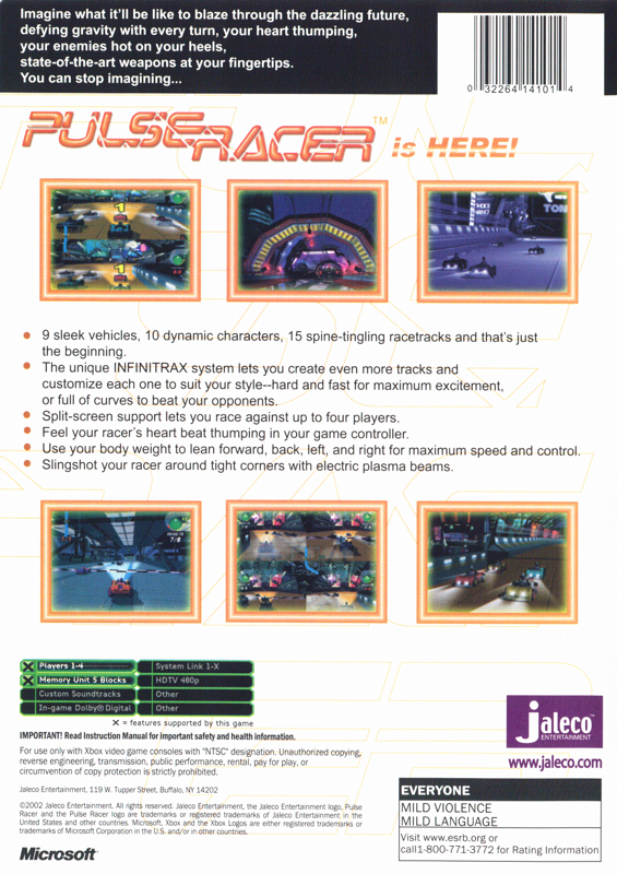 
Pulse Racer | Xbox | back cover | Data by MobyGames.com