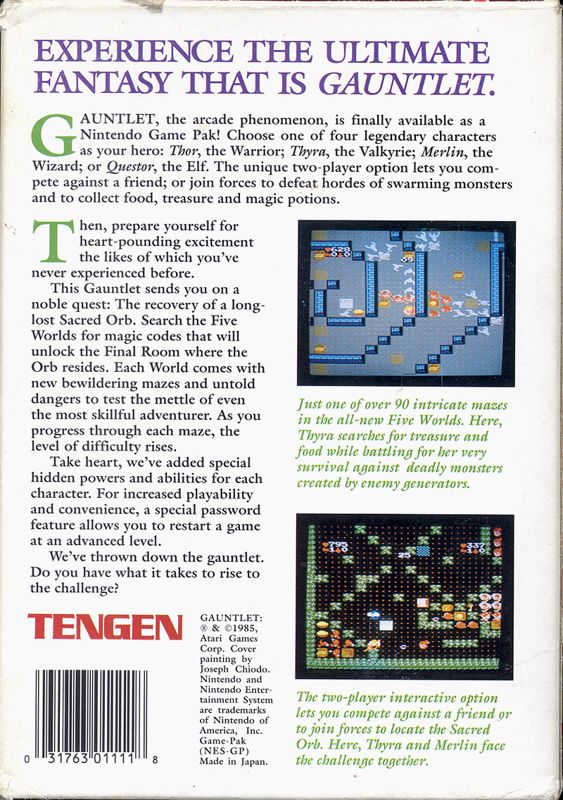 
Gauntlet | NES | back cover | Data by MobyGames.com