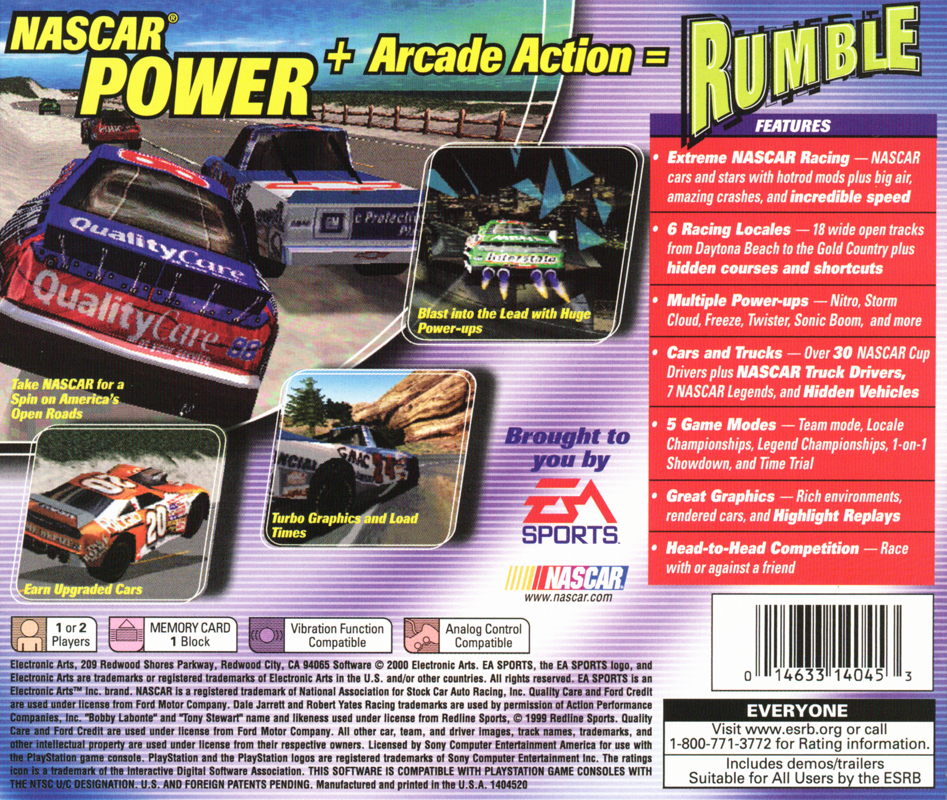 
NASCAR Rumble | PlayStation | back cover | Data by MobyGames.com