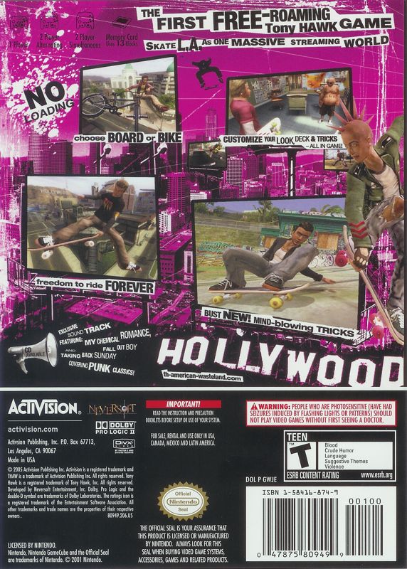 Tony Hawk's American Wasteland | GameCube | back cover | Data by MobyGames.com